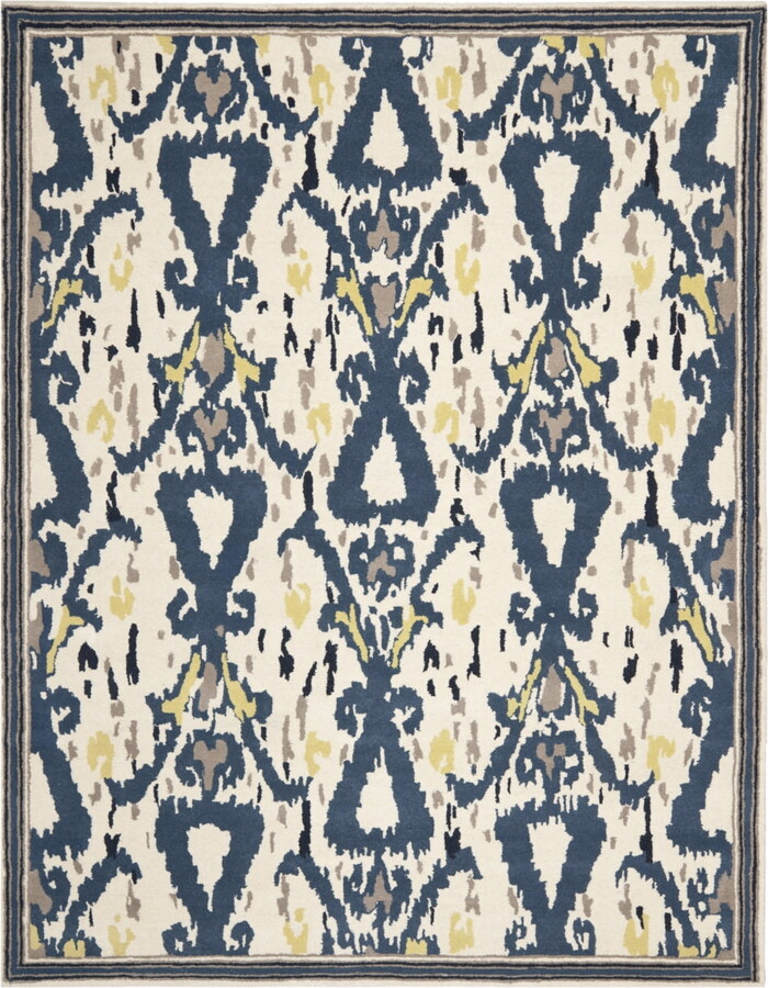 SAFAVIEH Martha Stewart Ikat Pendant Bordered Wool Area Rug, Clove, 9' x 12'