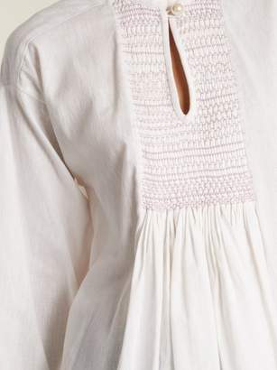 ALEXACHUNG Mandarin-collar Smocked Linen Top - Womens - White