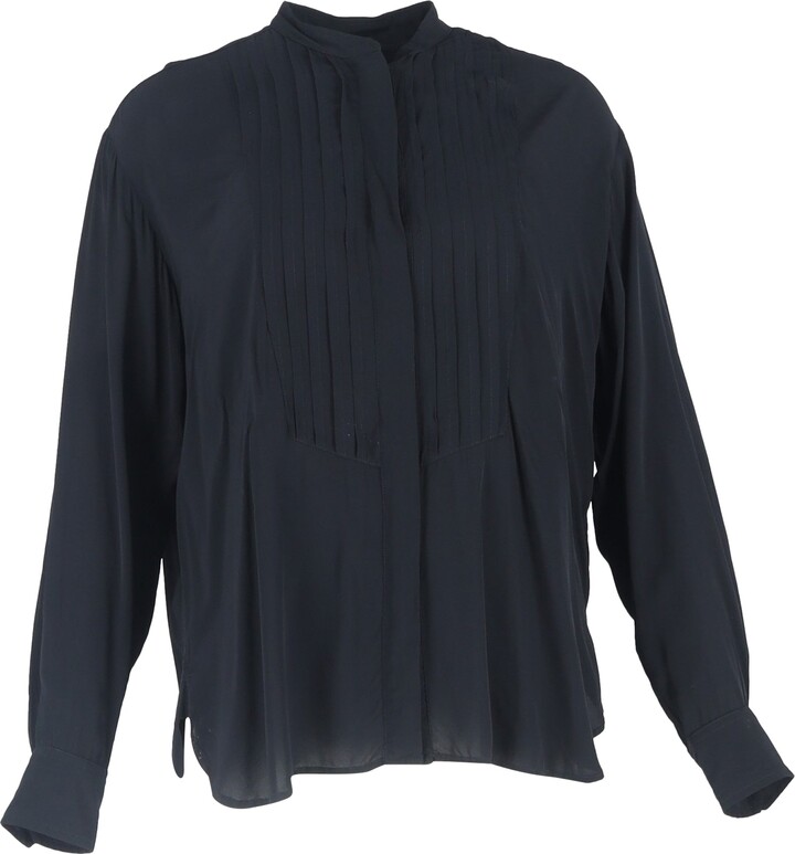 Isabel Marant Amel Pleated Crepe de Chine Shirt in Black Viscose