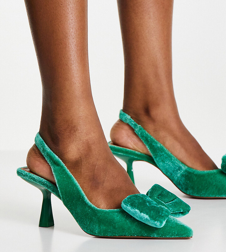 ASOS DESIGN Wide Fit Scarlett bow detail mid heel shoes in green -  ShopStyle Pumps