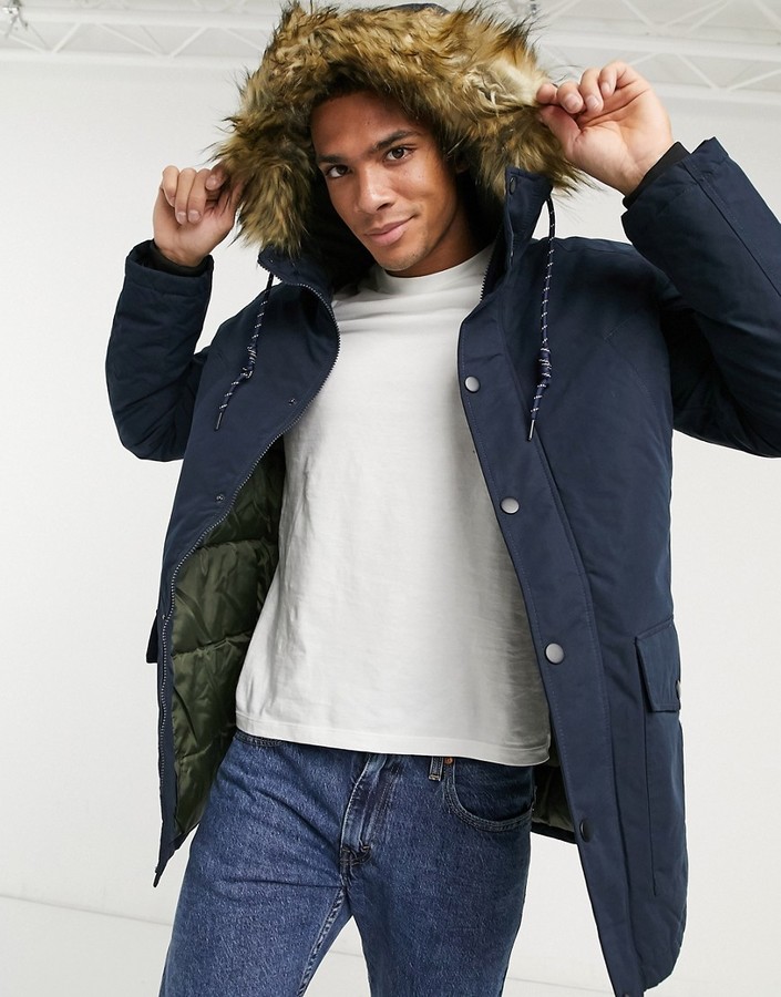 Jack and Jones Originals parka with faux fur hood in navy - ShopStyle  Outerwear