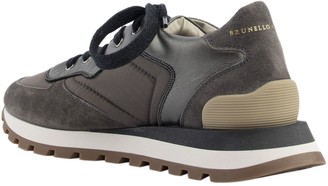 Brunello Cucinelli Suede, Leather And Fabric Sneakers