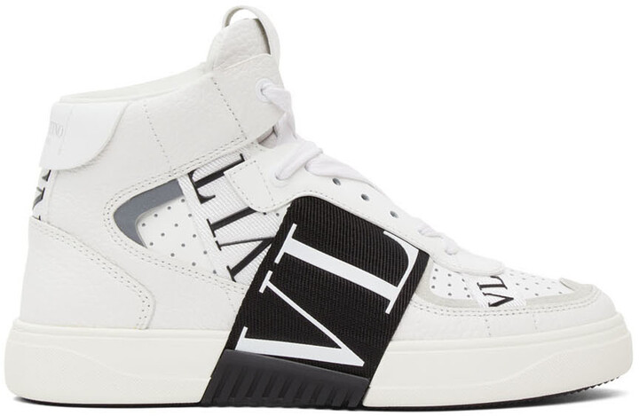 Valentino Garavani White & Black 'VL7N' Mid-Top Sneakers - ShopStyle