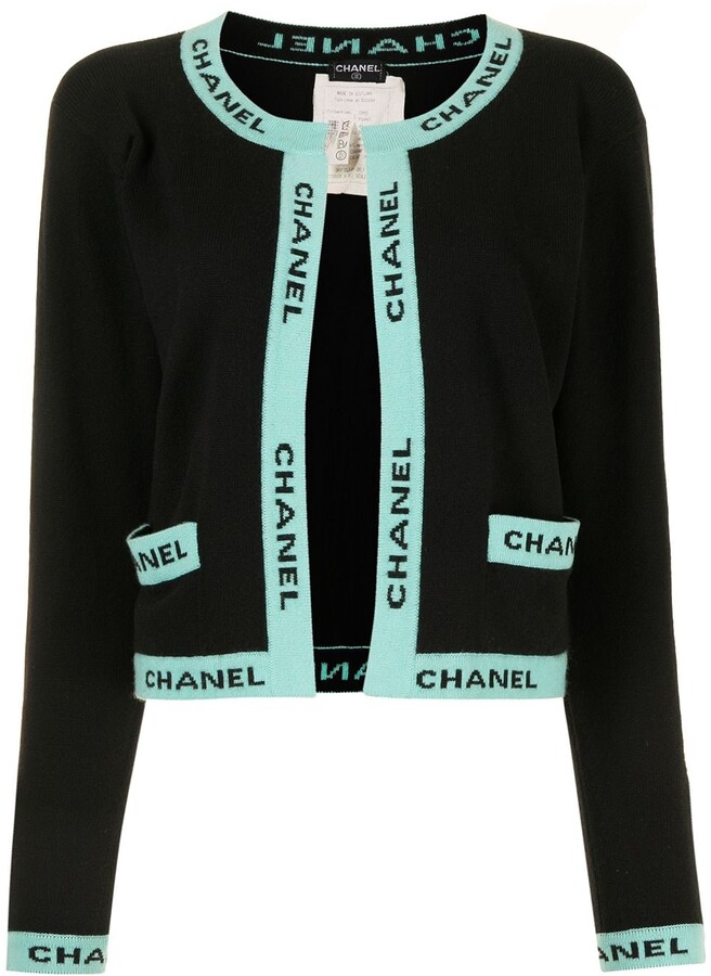 Chanel Pre Owned 1995 Logo-Trim Open-Front Cardigan - ShopStyle