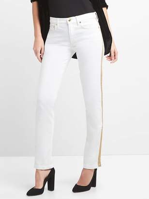 Gap Mid Rise Classic Straight Jeans in White with Metallic Detail