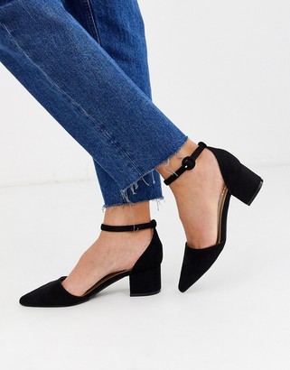 Raid Julia black ankle strap black mid block heeled shoes