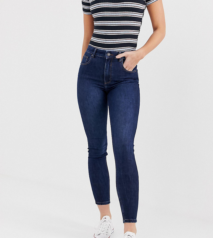 Bershka super high waisted skinny jean in navy blue - ShopStyle