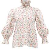 Thumbnail for your product : Horror Vacui Collia Floral-print Smocked Cotton Top - Womens - White Multi