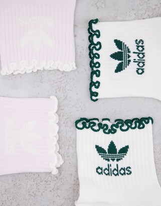 adidas 'Tennis Luxe' 2-pack logo crew socks with ruffle detail