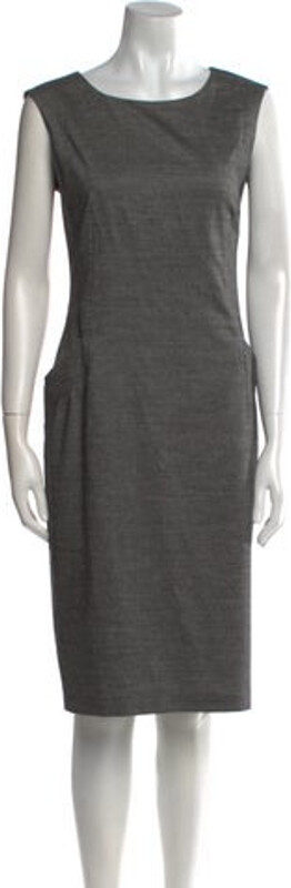 Max Mara Virgin Wool Sheath Dress Grey Sleeveless with Bateau Neckline Concealed Zip Closure at Back Designer