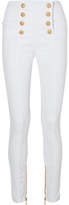 Balmain - Button-embellished High-rise Skinny Jeans - White
