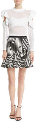Self-Portrait Abstract-Stripe Flared Ruffle Skirt