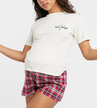 Wednesday's Girl Maternity pajama set with print T-shirt & plaid shorts -  ShopStyle