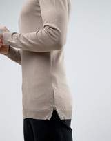 Thumbnail for your product : ASOS Muscle Fit Longline Jumper With Side Zips In Oatmeal