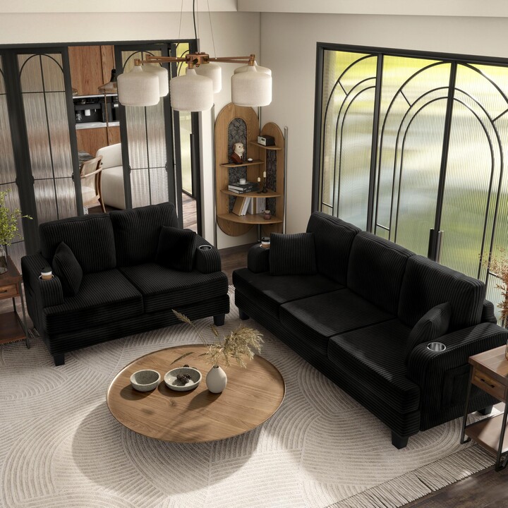 HOMES: Inside + Out Reese Modern 2-Piece Sofa Set with Side Pockets