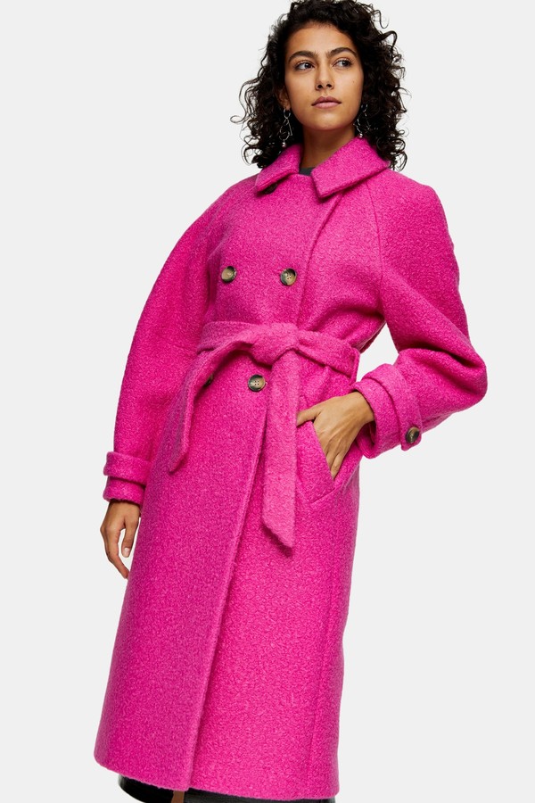 Topshop Bright Pink Boucle Trench - ShopStyle Coats