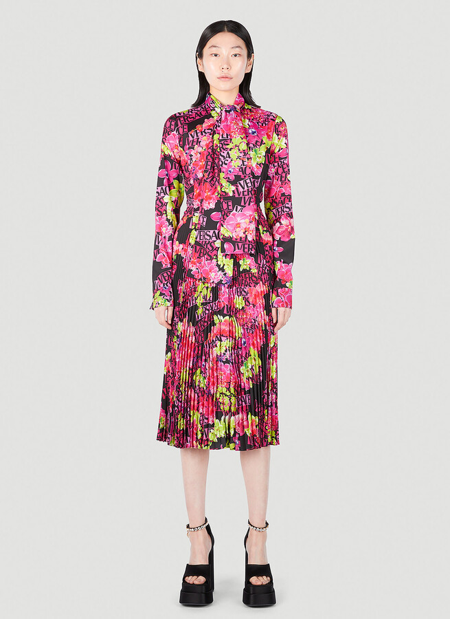 Versace Floral Logo Midi Dress in Pink - ShopStyle