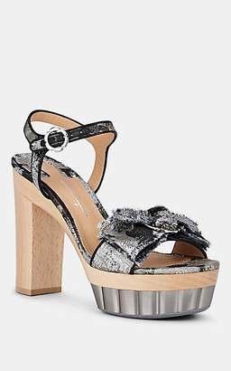 Ferragamo Women's Bow-Embellished Jacquard Platform Sandals - Black