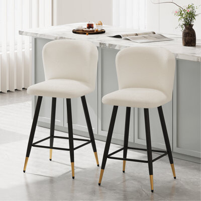 Ivy Bronx 25.79'' Modern Style Barstool, With White Seats, Black Metal Legs, And Gold - Tipped Ends,Suitable For Various Decoration Styles