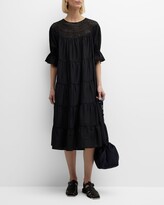 Thumbnail for your product : Merlette New York Paradis Tiered Lace-Trim Eyelet Midi Dress