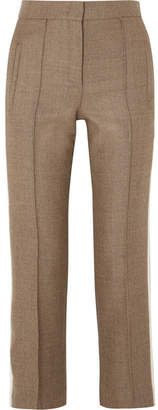 Fendi Striped Silk-trimmed Fleece Wool-blend Straight-leg Pants - Brown