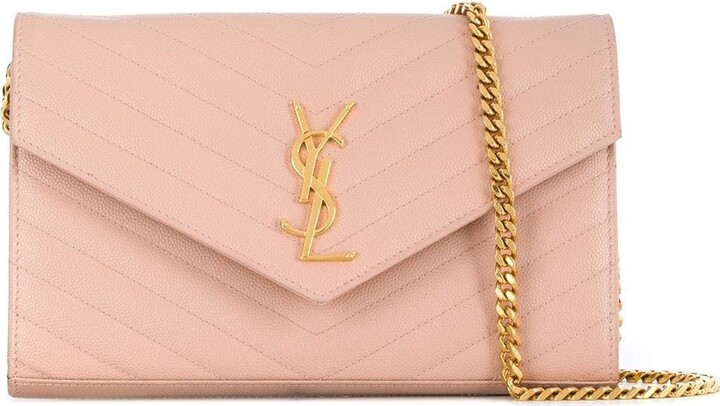 SAINT LAURENT CLASSIC MONOGRAM CLUTCH IN PINK LEATHER – BRANDS N BAGS