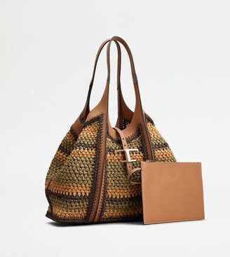 Tod's T Timeless Shopping Bag in Leather and Fabric Medium