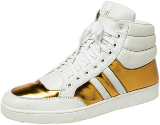 Gucci White/Gold Leather Lace Up High Top Sneakers Size 43.5 - ShopStyle  Trainers & Athletic Shoes