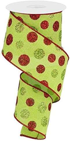 Glitter Multi Dots Wired Edge Ribbon - 2.5" x 10 Yards (Lime Green)
