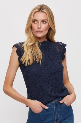 Dorothy Perkins Women's Navy Scallop Lace Top - 20