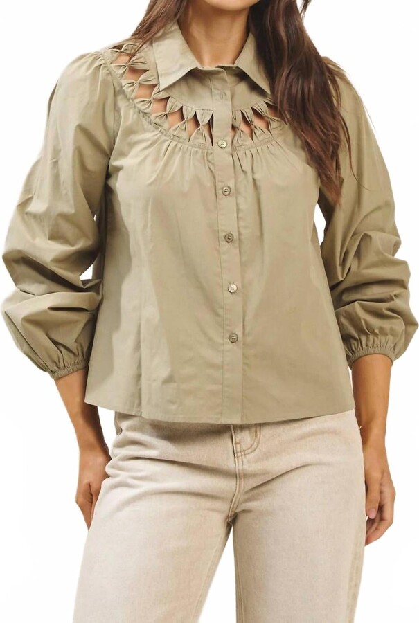ABLE Gretchen Cutwork Blouse In Green