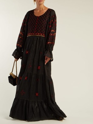 Vita Kin - Geometric-embroidered Linen Dress - Black Multi