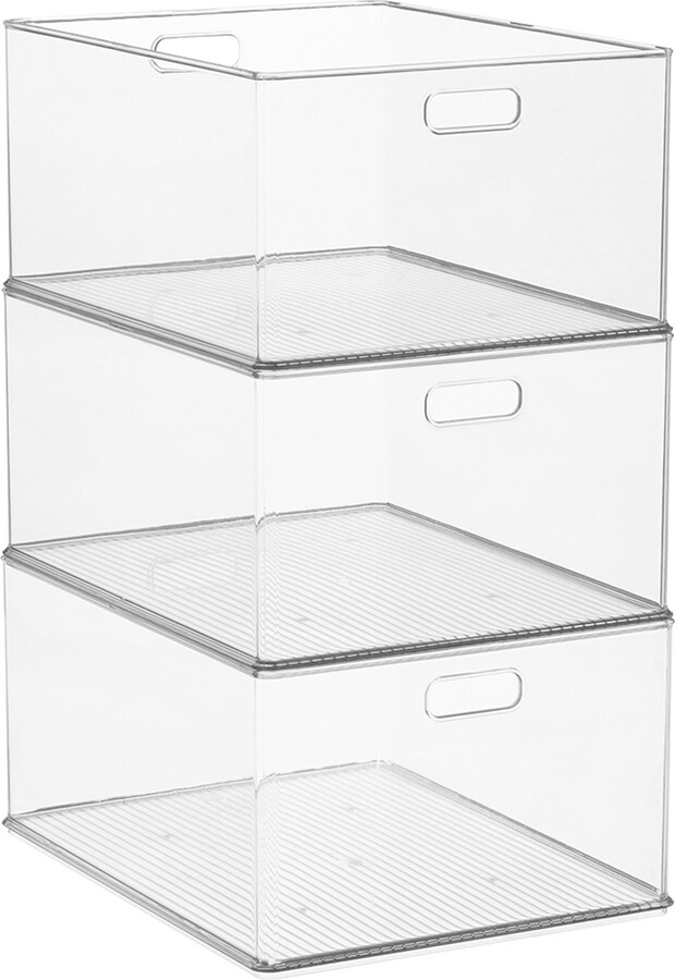 Container Store iDESIGN Case of 3 Large Stackable Closet Bin Clear