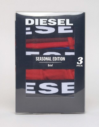 Diesel Logo Waistband Briefs In 3 Pack With Stripe