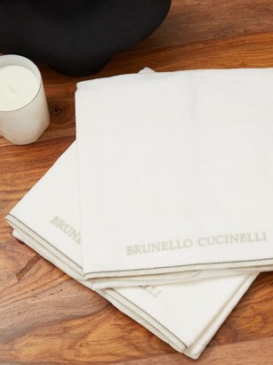 Brunello Cucinelli Set Of Two Logo-embroidered Cotton Hand Towels - White Multi