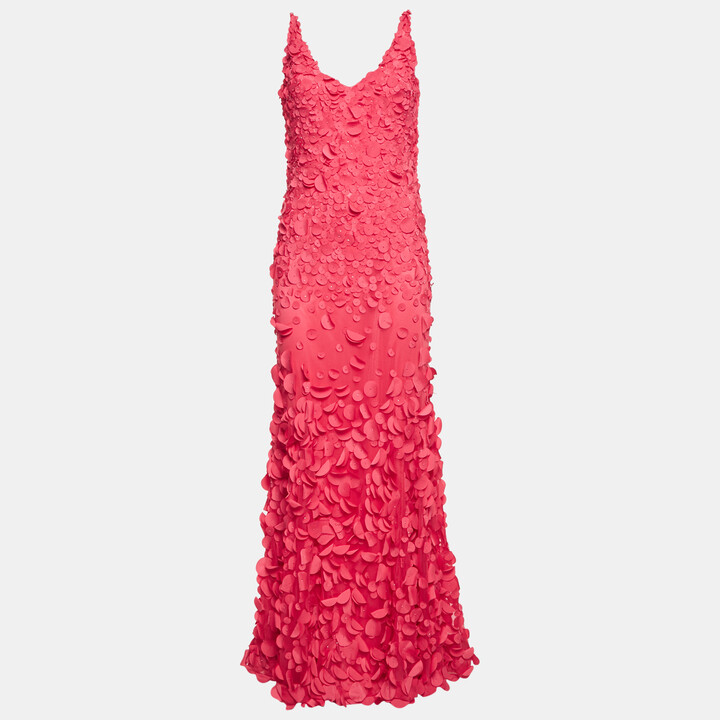 Class by Roberto Cavalli Pink Applique Detail Tulle Sleeveless Maxi Dress L