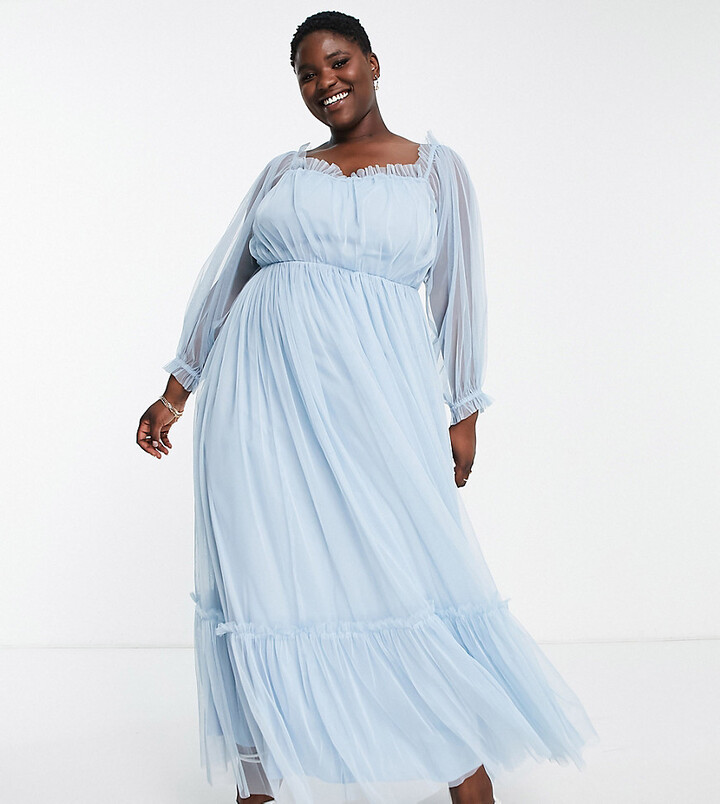 Lace & Beads Plus long sleeve maxi dress in powder blue - ShopStyle