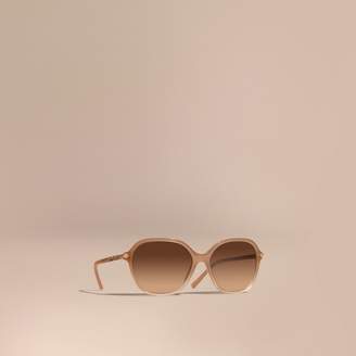 Burberry Check Detail Round Frame Sunglasses