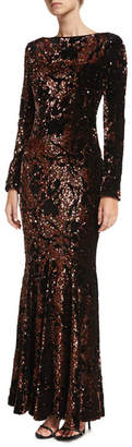 Talbot Runhof Lorena Sequined Velvet Long-Sleeve Gown