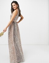 Thumbnail for your product : Maya allover contrast tonal delicate sequin dress with satin waist in taupe blush