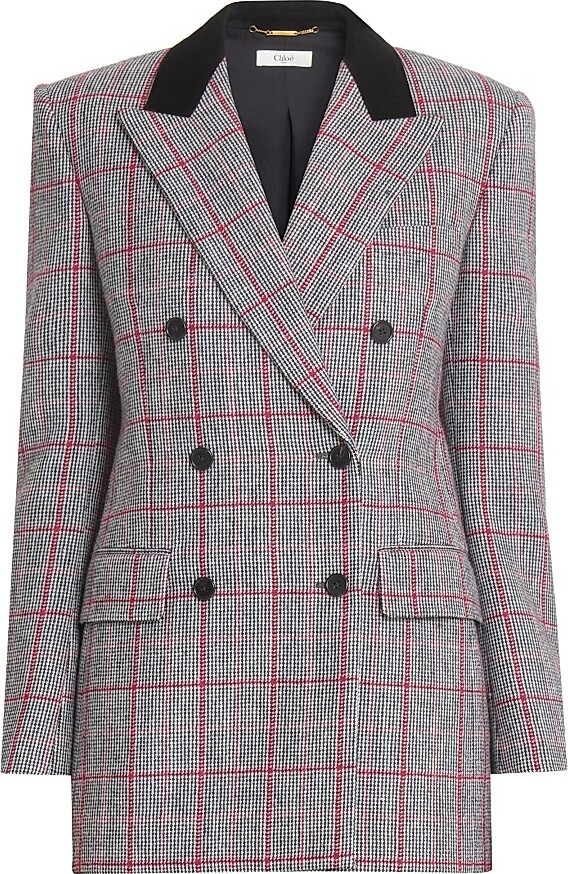 Chloé Women's Tailored Wool Double-Breasted Jacket - Black White - Size 2