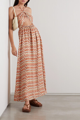 Faithfull The Brand La Costa Cutout Printed Linen Halterneck Maxi Dress
