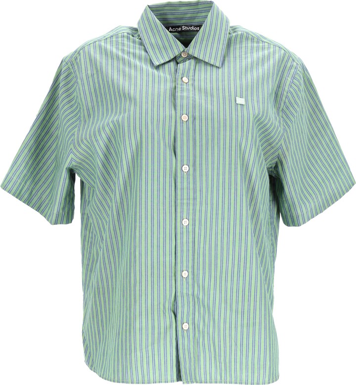 Acne Studios Sarlie Stripe Shirt in Green Cotton