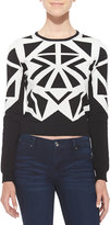Thumbnail for your product : Parker Mila Triangle-Print Contrast Crop Sweater, Ivory/Black
