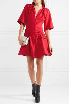 Carven Lace-up Ruched Canvas Mini Dress