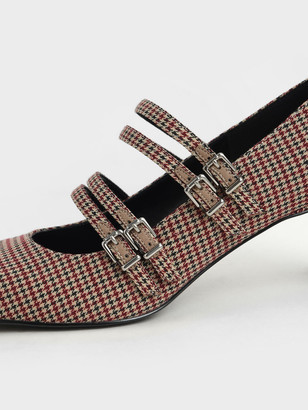Charles & Keith Houndstooth Print Buckled Blade Heel Mary Janes