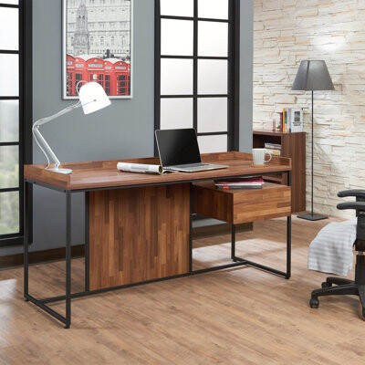 Latitude Run Walnut & Sandy Black Finish Writing Desk Spacious and Stylish for Home or Office Use Perfect for Productivity and Organization
