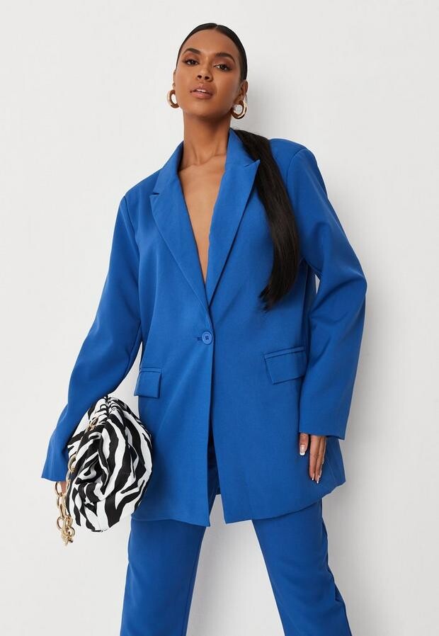 Missguided Tall Blue Tailored Oversized Blazer - ShopStyle