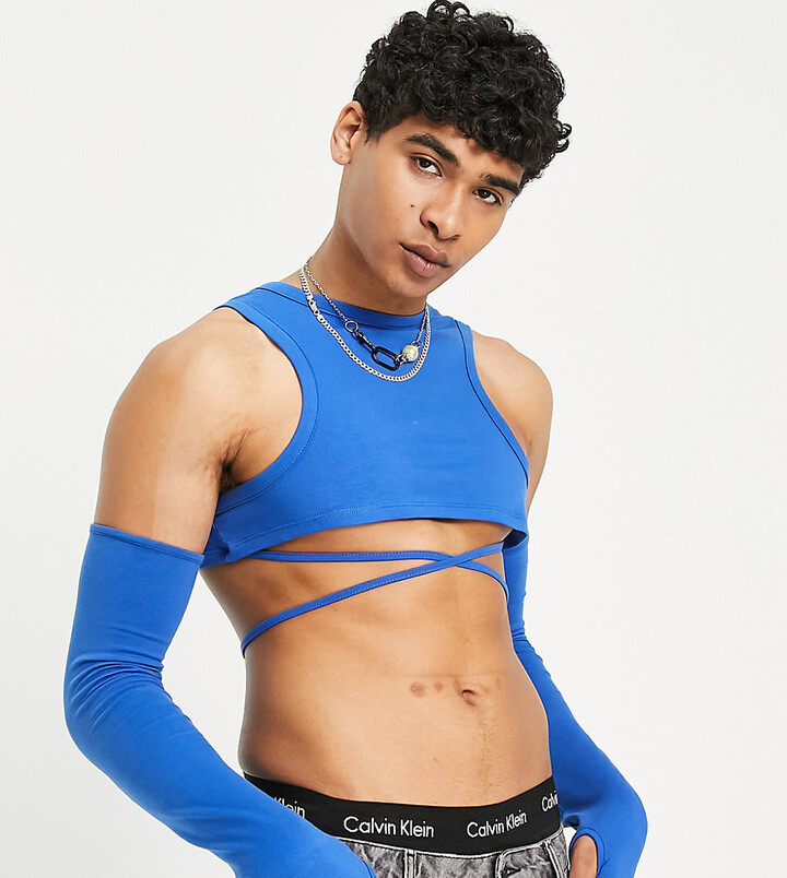 Collusion wrap around cropped tank top in blue - ShopStyle Shirts