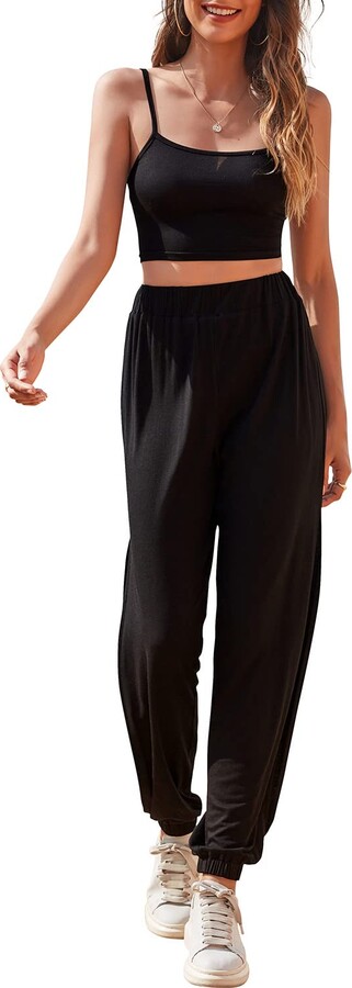 HiMONE Womens Piece Outfits Crop Cami Top Elasticband Side Split